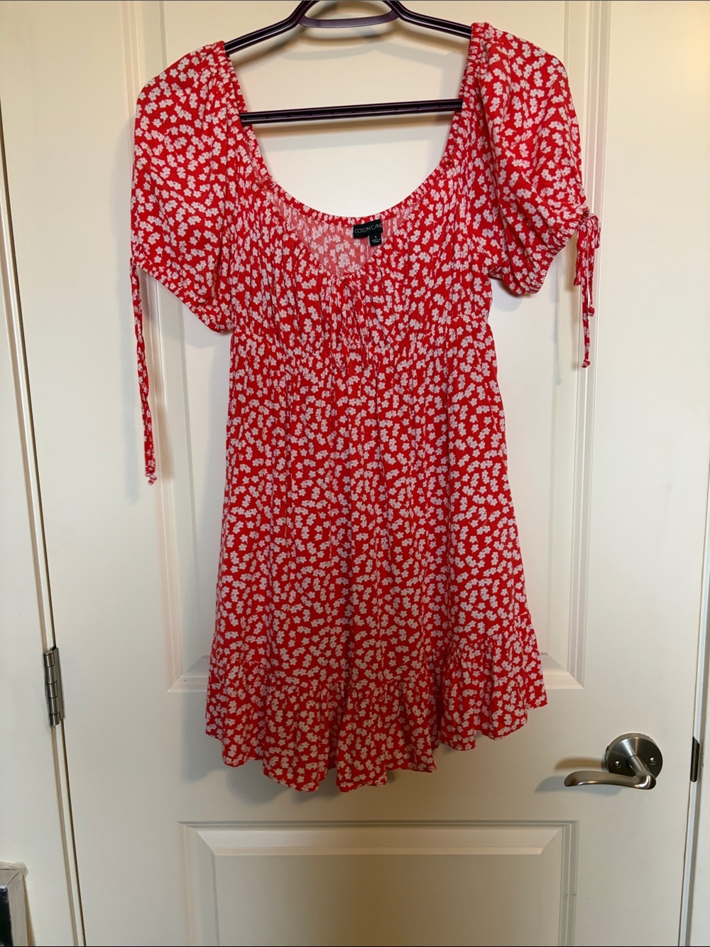 Cotton Candy Red Floral Puff-Sleeve Kids Dress